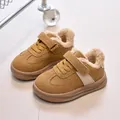 Winter fleece-lined kids sneaker in brown leather with warm faux fur and velcro strap - Size 22 Inner Length 14.5cm / Yellow