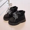Classic black children's autumn ankle boots with knit cuffs and anti-slip thick soles - Size 21 Inner 13.5cm / Black