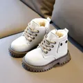 Kids warm winter leather boots with plush lining and non-slip thick soles in beige color - Size 21 (Inner Length 13CM) / Off White