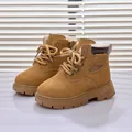 Camel suede kids winter martin boots with warm plush lining and non-slip rubber soles - Thick Fleece / Size 21 Inner 13.5cm / Yellow