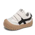 Zapatos de cuero crema para bebés con diseño de panda y cierre de velcro doble antideslizante - Talla 16 (Longitud Interior 11,5 cm) / Negro