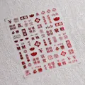 Adesivi per unghie in foglia metallica rossa con carattere cinese Fu e motivi a moneta - Stile Foglia Rossa (M-278)