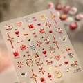 Pegatina de uñas 3D M1340 con corazones rojos, ponis dorados y motivos festivos de Año Nuevo - Pony de Año Nuevo - Oro de Color (M-1340)