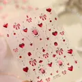 Pink heart and silver bow nail art stickers variant with gradient glitter M-1332 - Pink Fog Dream - Red Heart Bow (m-1332)