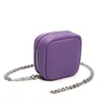 Mini purple leather makeup bag with silver chain strap and lychee texture - Anemone Purple
