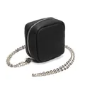 Mini black lychee pattern leather square bag with silver chain strap and metal zipper - Black
