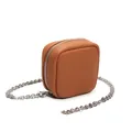 Mini genuine leather crossbody bag in caramel brown with silver chain strap and lychee texture - Golden Brown