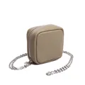 Mini taupe genuine leather makeup bag with litchi grain pattern and silver chain - Khaki Apricot
