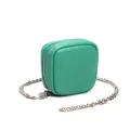 Mini green leather crossbody makeup bag with lychee texture and silver chain strap - Malachite green