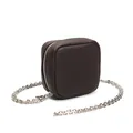 Mini dark brown pebbled leather crossbody bag with silver chain strap and zipper - Ebony