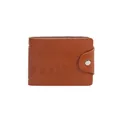Brown leather driver's license holder with secure metal snap button closure - Brown