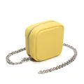 Mini yellow genuine leather crossbody bag with silver chain and litchi grain texture - Light Yellow