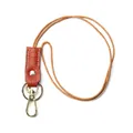 Brown vegetable tanned leather keychain with long lanyard and silver metal clasp - Golden Brown