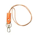 Orange hand-woven leather keychain strap with silver metal lobster clasp and ring - Sunset Yellow