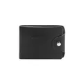 Black leather driver license holder with silver metal snap button and embossed text - Black