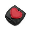 Mini black cowhide leather coin purse with a red heart design and pebbled texture - Black