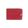 Red genuine leather driving license holder with metal rivet edges and secure snap closure - Rose Red