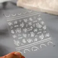 5D embossed nail sticker KX269 with white floral and butterfly designs on transparent film - White Floral Butterfly (KX269)