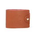 Brown leather driving license holder with lychee pattern and snap closure - Orange