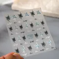 5D embossed nail stickers featuring blue and black floral patterns with charm typography - Blue Black Art Floral (MN-189F)