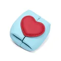 Mini light blue genuine leather coin purse with a red heart and litchi grain texture - Arctic Blue