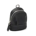 Mini black pebble grain leather coin purse with white stitching and silver metal loop - Black