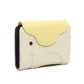Cute beige elephant leather card holder with yellow flap and compact multi-slot design - Milkshake White (Beige Gray)