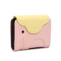 Pink and yellow elephant leather card holder with cute contrast stitching and large capacity - Light Pink