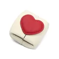Mini off-white pebble leather coin purse with a red heart patch and stitching detail - Milk White