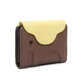 Japanese style elephant card holder in brown and yellow pebbled leather with gusseted slots - Dark Khaki