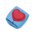 Mini genuine leather coin purse in sky blue with a red heart and lychee texture - Victoria Blue