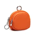 Oranje leren mini portemonnee met dubbele ritssluiting en zilveren sleutelhanger clip - Oranje