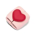 Pink genuine leather coin purse with red heart patch and pebbled texture - Sakura Pink