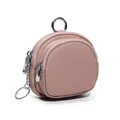 Mini leren portemonnee in lotusroze met dubbele rits en litchi-leer textuur patroon - Roze