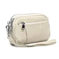 Off-white genuine leather mini coin purse with three zippers and a wrist strap - White