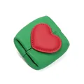 Mini green lychee grain leather coin purse featuring a red heart contrast decoration - Bamboo Green