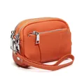 Orange lychee pattern genuine leather coin purse with triple zippers and wrist strap - Orange