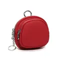 Mini rode echt leren portemonnee met dubbele ritssluiting en metalen sleutelhanger - Rood