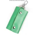 Green lychee grain leather key pouch with silver metal snaps and lobster clasp - Green