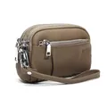Genuine leather mini coin purse with three zippers in dark khaki lychee pattern - Khaki