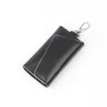 Classic black leather key wallet with silver lobster clasp and pebbled texture - Black