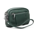 Dark green pebble leather mini wallet with triple zippers and wristlet strap - Dark Green