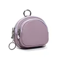 Paarse leren mini-portemonnee met dubbele ritssluiting, lychee-patroon en zilveren sleutelhanger - Paars