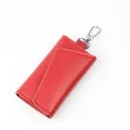 Genuine leather multi-functional key case with red lychee texture and silver hook - Red