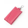 Fuchsia genuine leather key pouch featuring a silver swivel hook and precision stitching - Rose Red