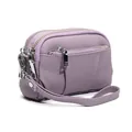 Light purple genuine leather coin purse with triple zippers and detachable wrist strap - Purple
