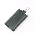 Dark green pebbled leather key pouch with silver metal spring hook and envelope design - Dark Green