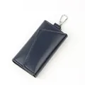 Men's navy blue genuine leather key pouch with silver swivel hook for waist hanging - Royal Blue