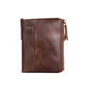 Portefeuille pour homme en cuir marron foncé avec RFID, double fermeture éclair et ruban - Café