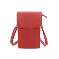 Minimalist red leather crossbody phone bag with lychee pattern and gold zipper detail - Red